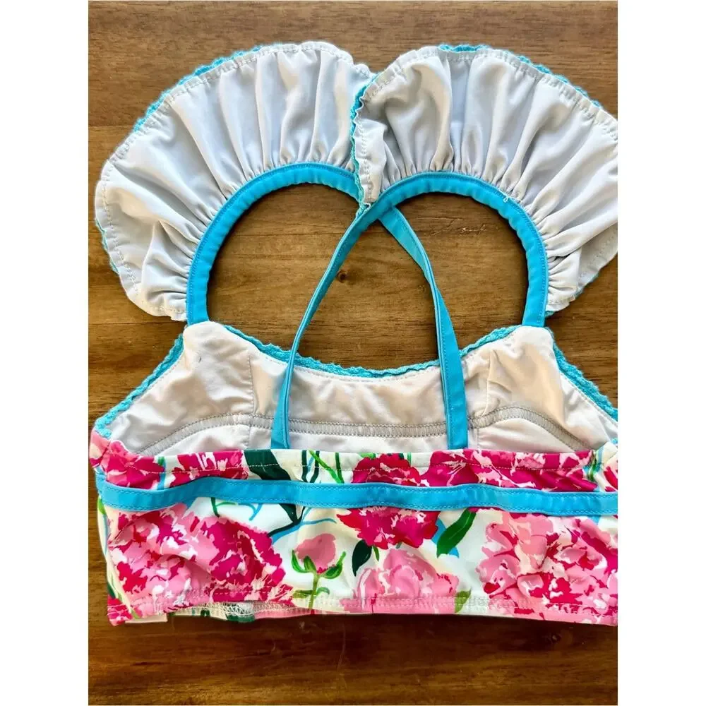 SweetHoney Girls Retro Tankini Remix Bright Peonies Bikini Two Piece 5 Blue Pink